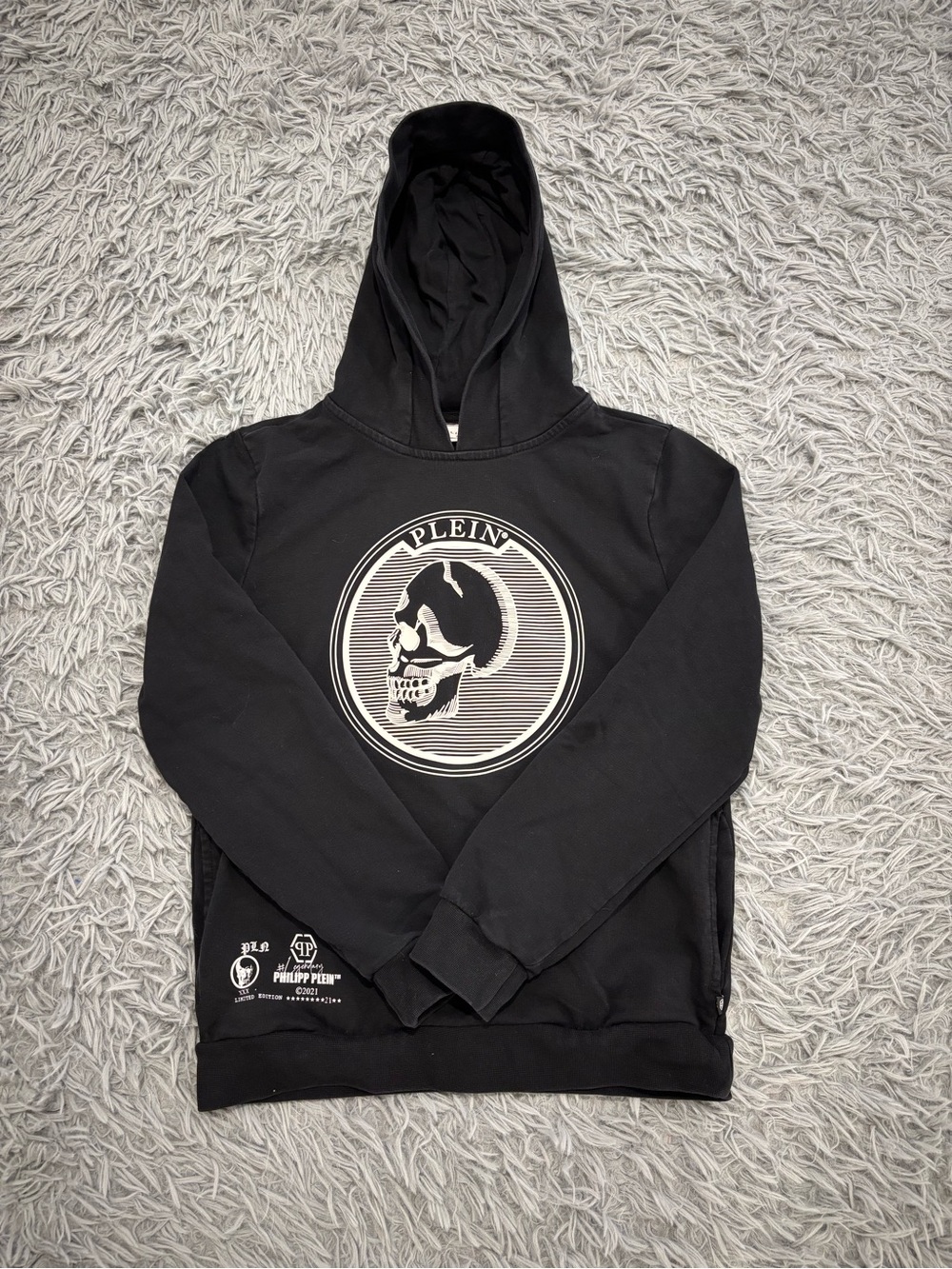 Philipp Plein Junior Black Skull Pullover Hoodie Size 12-13 Pocket Grunge Punk